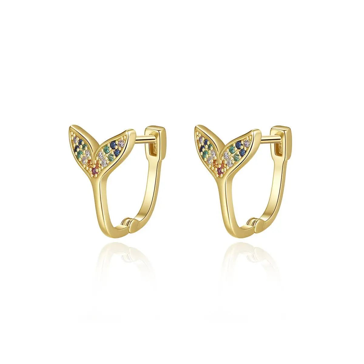 Minimalist Cubic Zirconia Gold Plated Jewelry Gift 925 Silver Sterling Fishtail Hoop Earrings