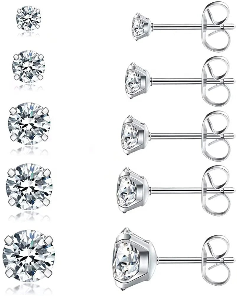 Stud Earrings Hypoallergenic Cubic Zirconia 316L Earrings Stainless Steel CZ Earrings 3-8mm