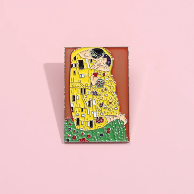 The Kiss Oil Painting Enamel Pins Custom Der Kuss Brooches Lapel Badges Drawing Art Jewelry Gift for Kids Friends