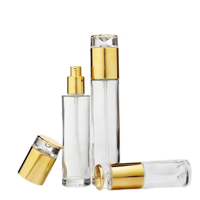 30~120ml Glass Lotion Pump Bottle Dark Gold Water Drop Lid 30/50g Cream Jars Luxury Emulsion Skincare Lotion Bottle With Pump