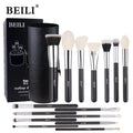 BEILI Black 15pcs Makeup Brush Set Goat Hair Cosmetic Custom Makeup Brushes
