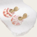 Fenyi Wholesale Elegant Jewelry Women's Jewelry Tie-dyed Fan-shaped Shell pink Stainless Steel Plated Real Gold Earrings Jewelry