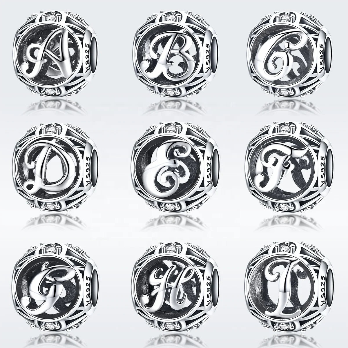 925 Sterling Silver Vintage Z CZ Alphabet Letter Beads Factory's Charm Bracelets DIY Jewelry with Zircon SCC738