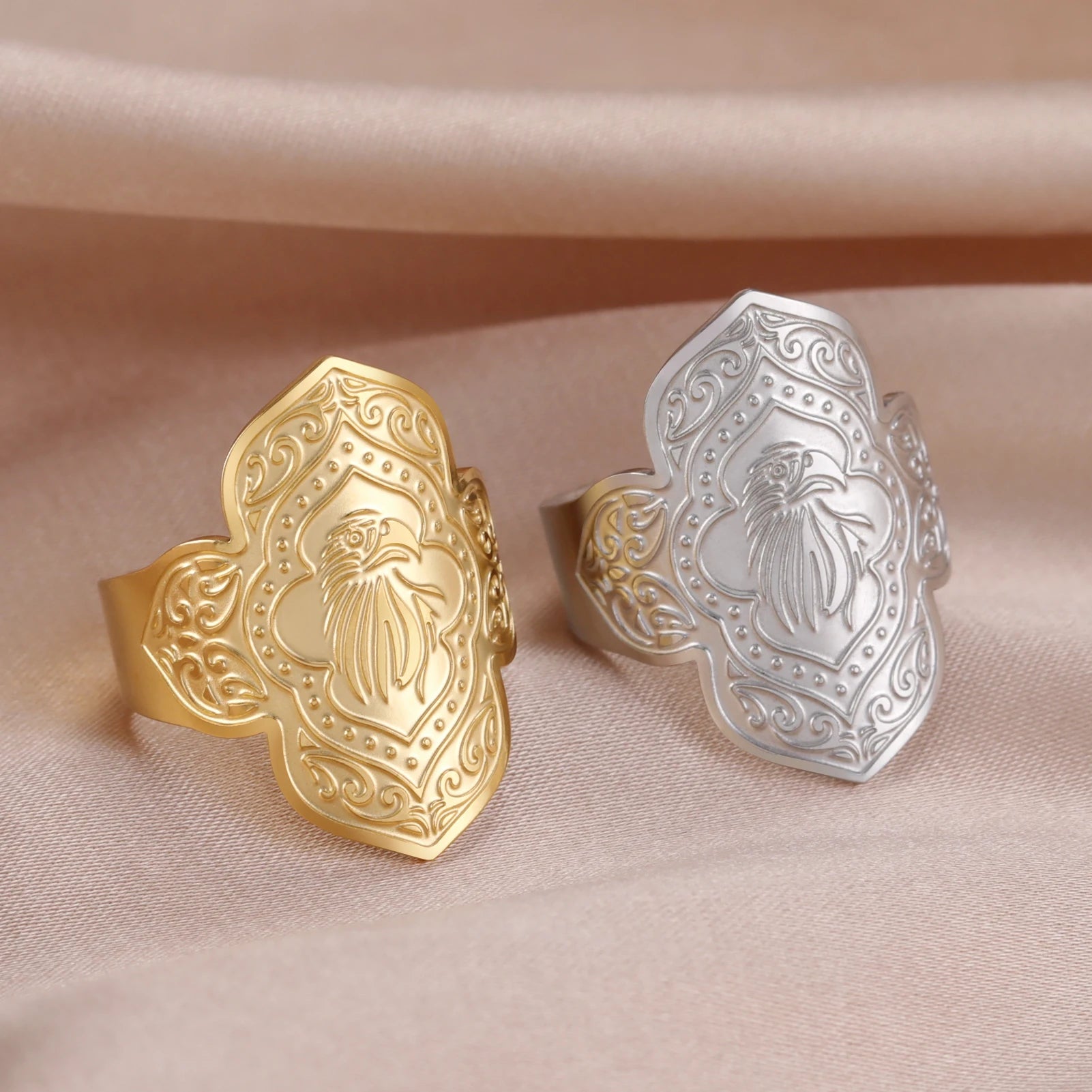 Stainless Steel Eagle Animal Ring for Men Real 18k Gold Plated Animal Open Ring Custom Design Finger Men Adjustable Ring