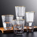 Nordic Style Hexagonal Glass Water Cup Light Luxury Gold Rimmed Hammer Tea Cup Creative Leak Proof Custom Logo Unisex Drinkware