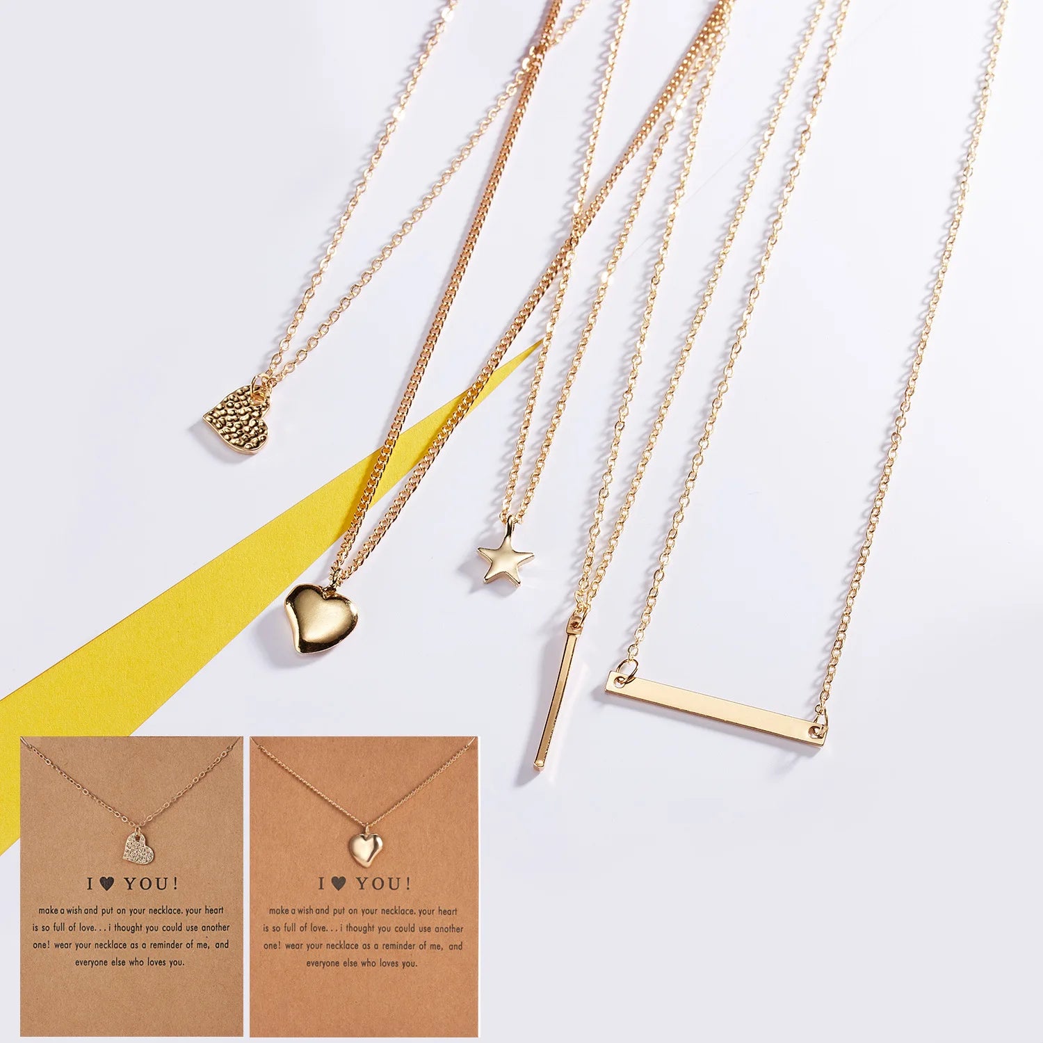 Hot Selling I Love You Paper Card Series Fashion Jewelry Necklaces With Love Alloy Collarbone Chains Wholesale