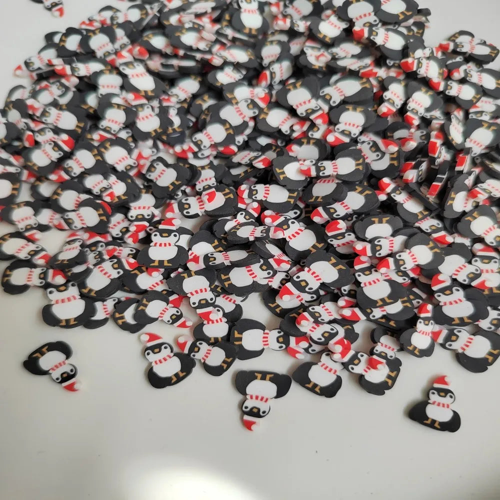 1kg Black Penguin Christmas Hat Colorful Handmade Clay Charms Adorable Cartoon Characters DIY Slime Fillings Gift Ideas