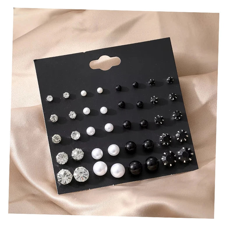 VKME 20 Pair/Set Fashion Pearl Rhinestone Earrings Set for Women Jewelry