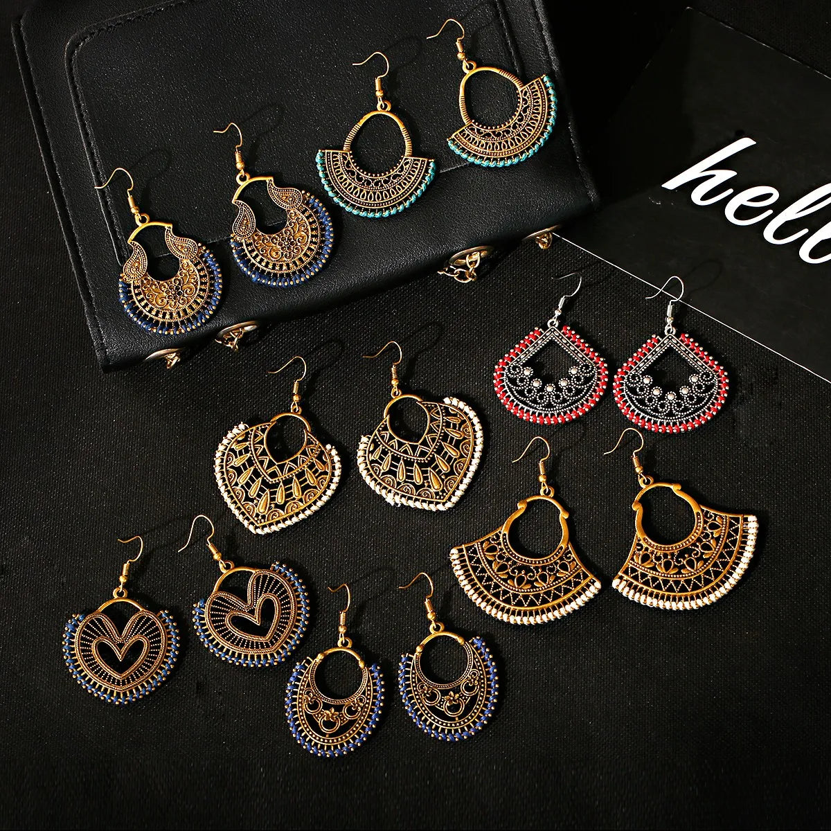 Vintage Boho Ethnic Gold Alloy Hollow Heart Drop Dangle Indian Earrings for Women Gypsy Jewelry Brincos Indian Jewelry