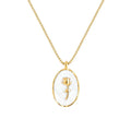 Exquisite Oval and Round Shell Flower Gold Plated Stainless Steel Rose Pendant Necklace for Women