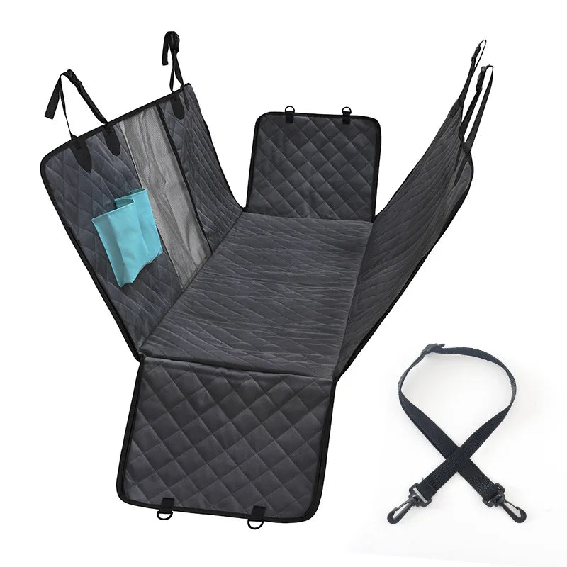 Waterproof Non-Slip Anti-Scratch Pet Dog Car Seat Cover for Back Seat with Mesh Window Side Flaps and Storage Pockets