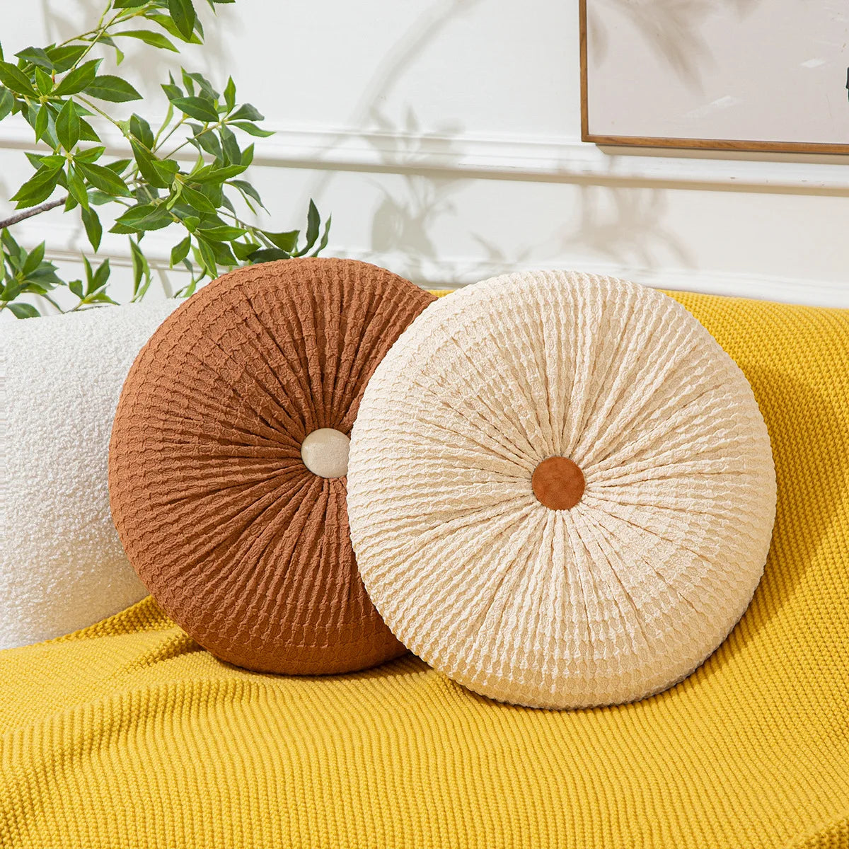 Round Solid Color Floor Pillows Pumpkin Pleated Round Pillow Cushion Meditation Pillow Throw Pillows Cushion for Home Sofa