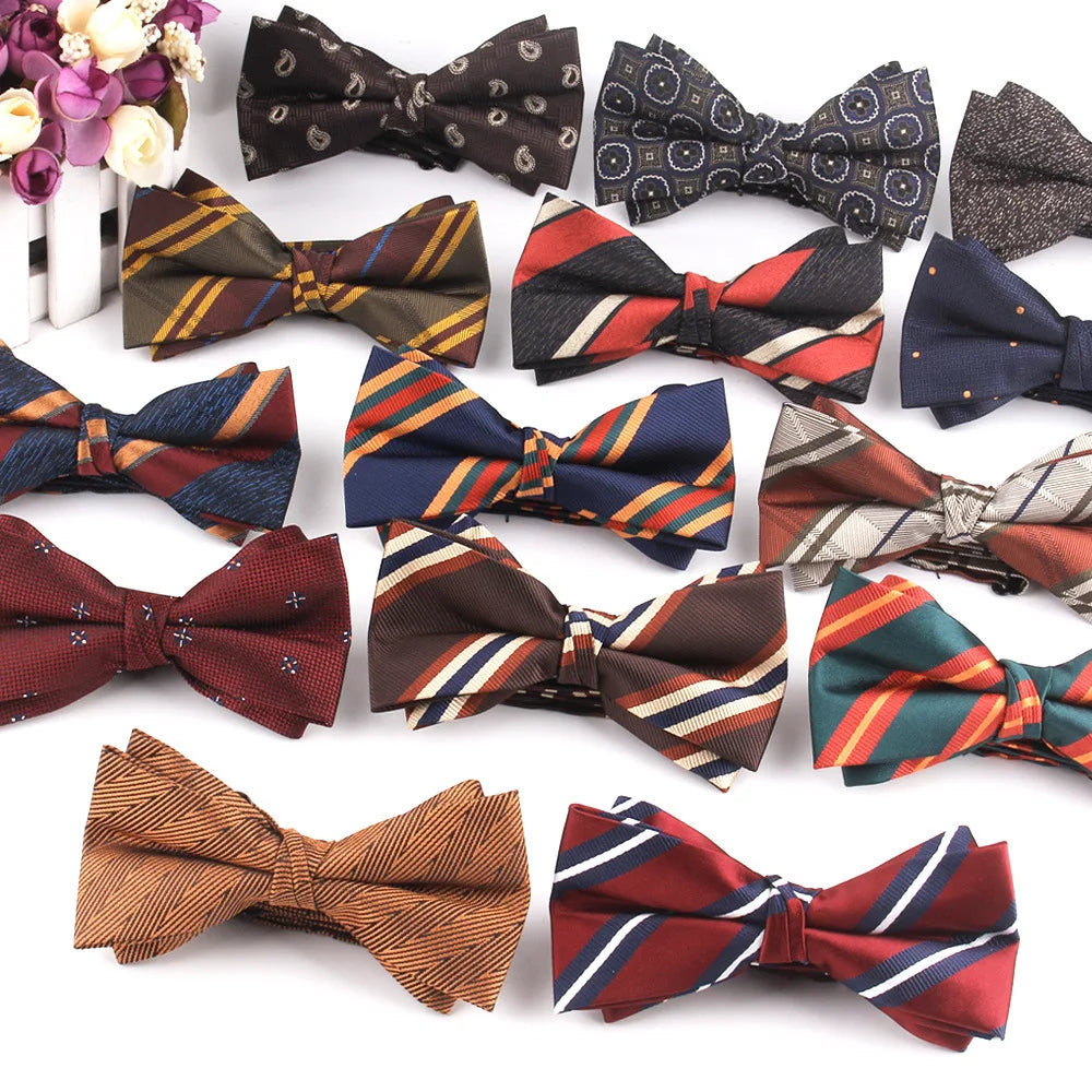 Adjustable Polyester Bowtie for Men Classic Striped Cravat for Wedding Parties Fashionable Gentleman's Knot Bowties