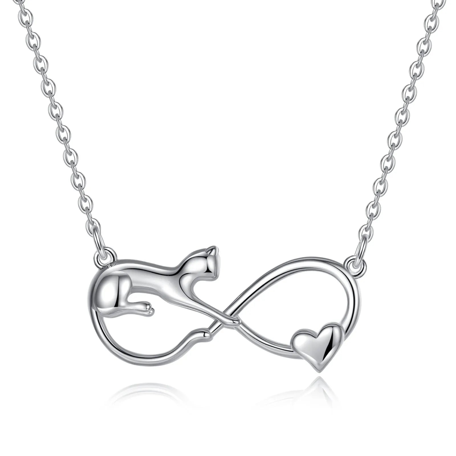 925 Sterling Silver Infinity Animal Kitty Cat Pendant Woman Pendant Minimal Chain and Pendant Necklace