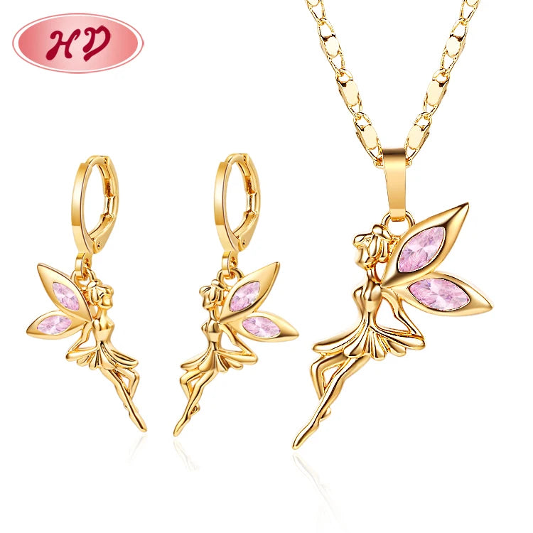 HD Best-selling Original Classic Design Custom Flower Tinkerbell Angle Gold Jewelry Sets for Women