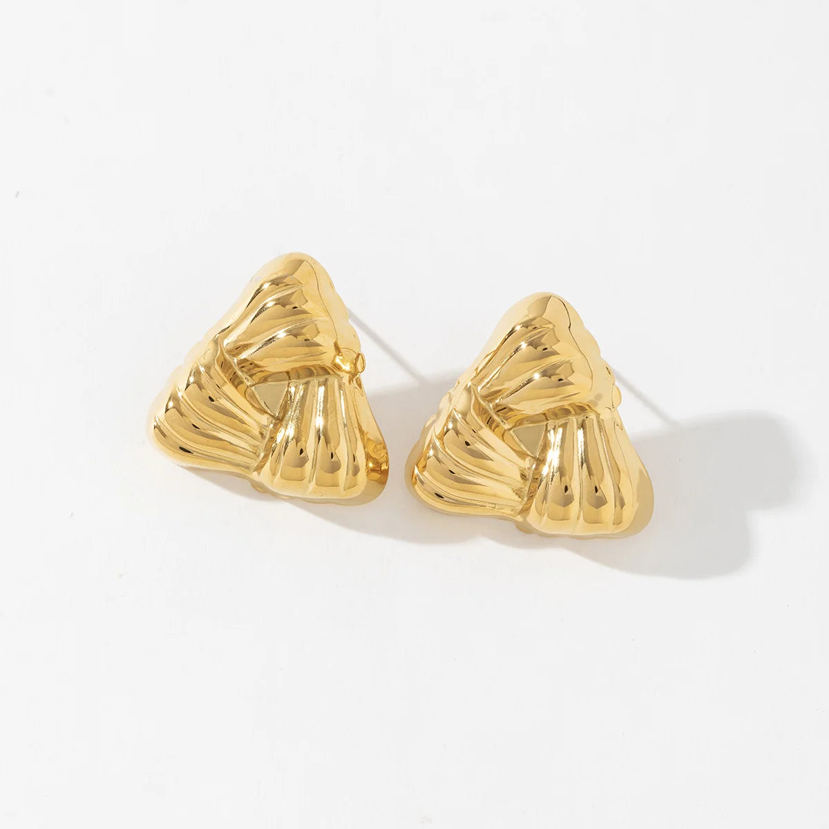 Elegant Chunky Triangle Shaped Stainless Steel Geometric Design Stud Earrings for Women