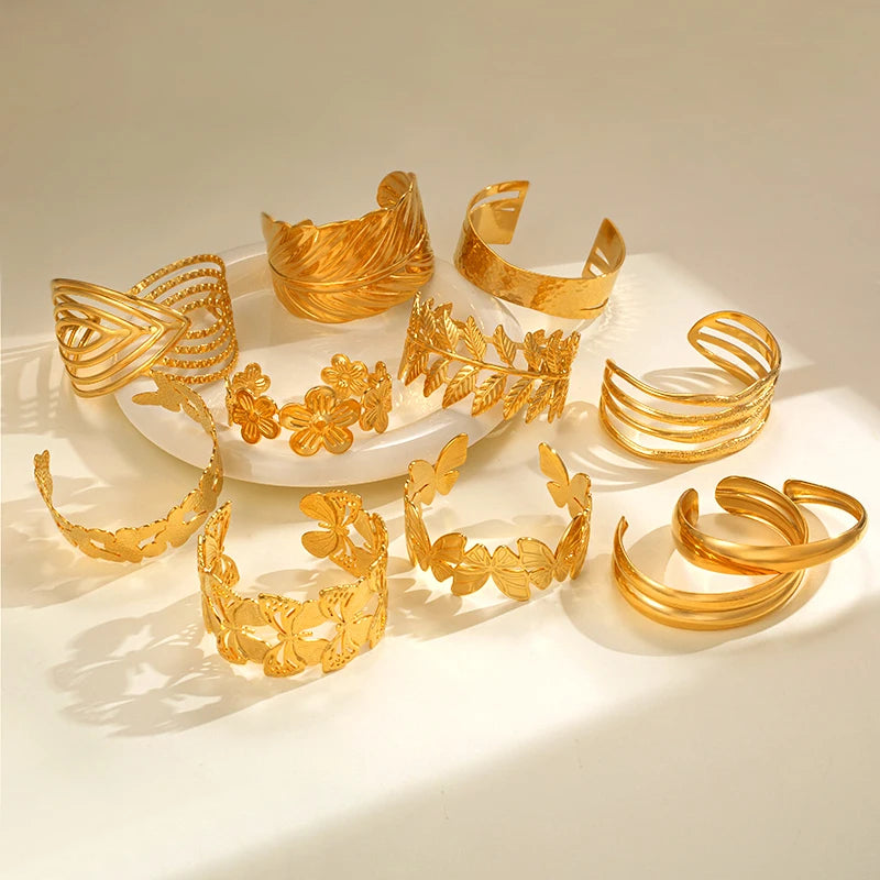 Wholesale New 18K Gold Plated Stainless Steel Exaggerated Geometric Style Bracelets - Stylish Jewelry for Woman