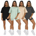Shorts Set Women Custom logo Polyester Solid Color Streetwear Leisure Summer Bike Sport 2 Two Piece Set O Neck Women Set