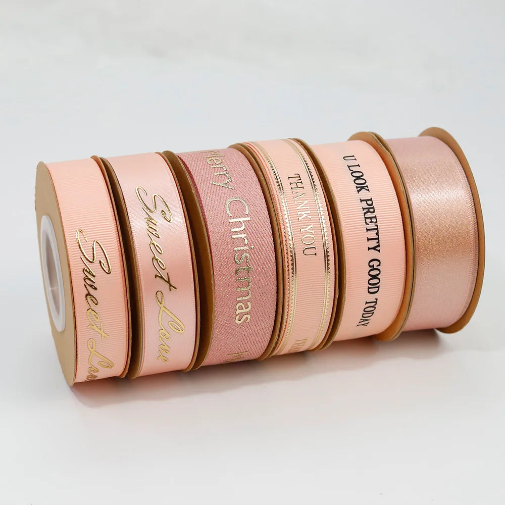 Linji Factory Gold Foiled Print Polyester Grosgrain Gift Wrap Custom Ribbon With logo