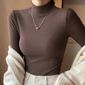 Women's H329 Knitted Semi-High Collar Base T-Shirt New Autumn Winter Long Sleeve Pullover Black White Western Style Middle