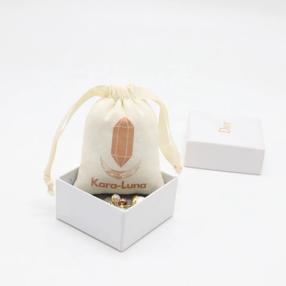 Customized Logo Small Drawstring Cotton Pouch for Gift Cosmetic Jewelry Packing Cotton Drawstring Bag