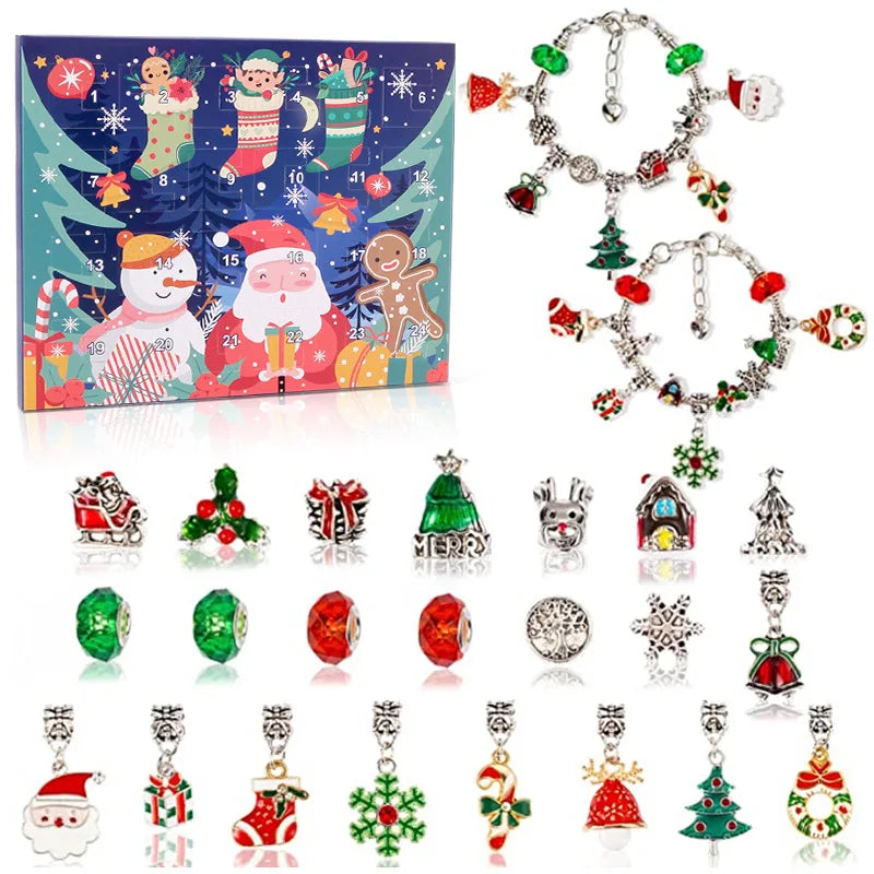 2026 Fashion Jewelry Wholesale Christmas Countdown Santa Claus Surprise Blind Box Christmas Tree Socks DIY Charm Bracelet Set