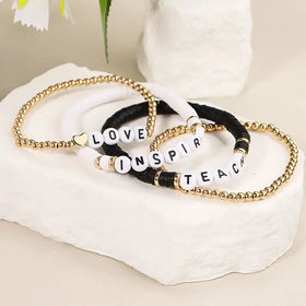 Wholesale Teachers' Day Bracelet Set Gifts Boho Rainbow Polymer Clay Bracelets Love Inspire Teach Letter Beads Bracelets Women