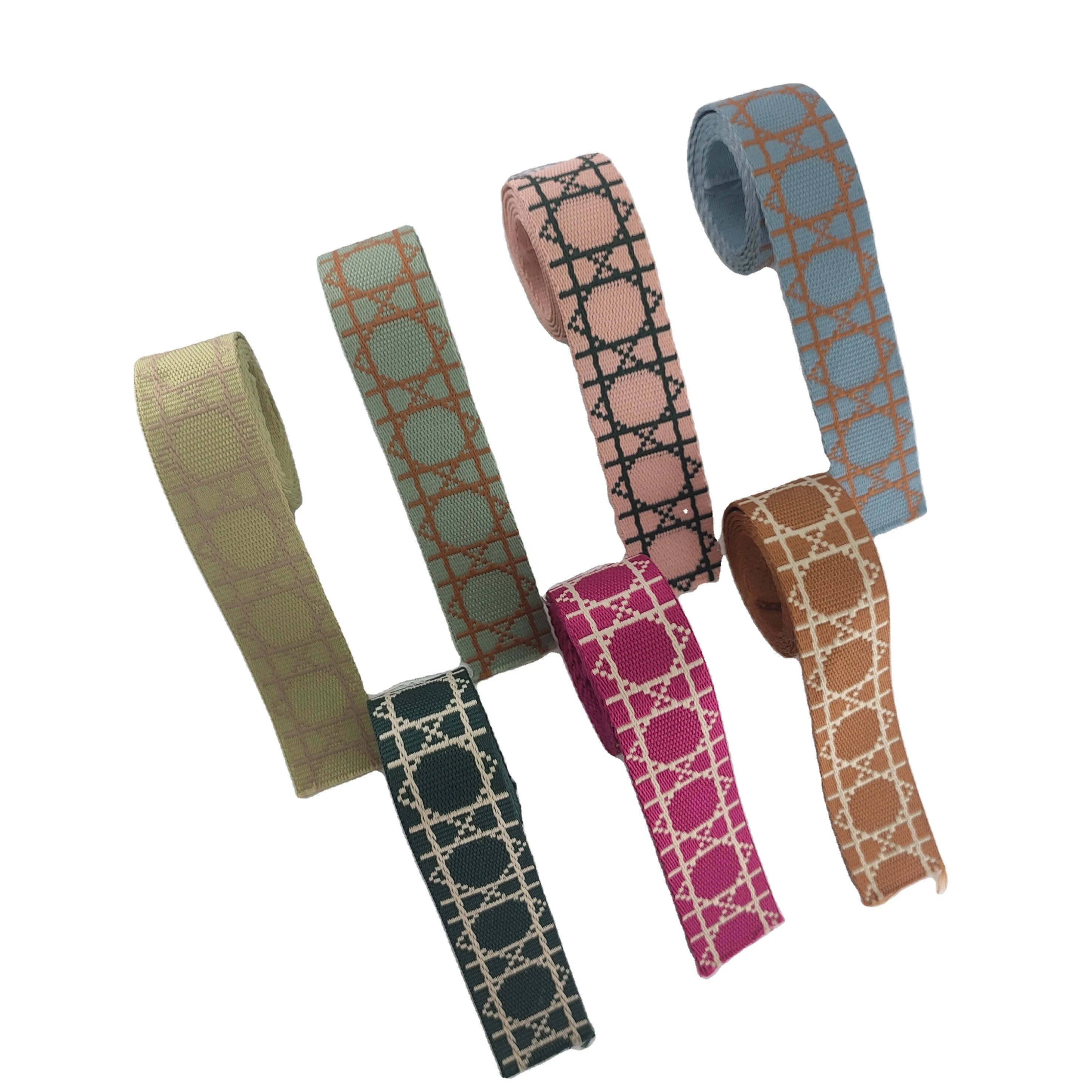 14 Colors Spot 2 Inch 3.8cm Polyester Fence Pattern Print Well Pattern Pattern Polyester Women's Bag Jacquard Cotton Webbing