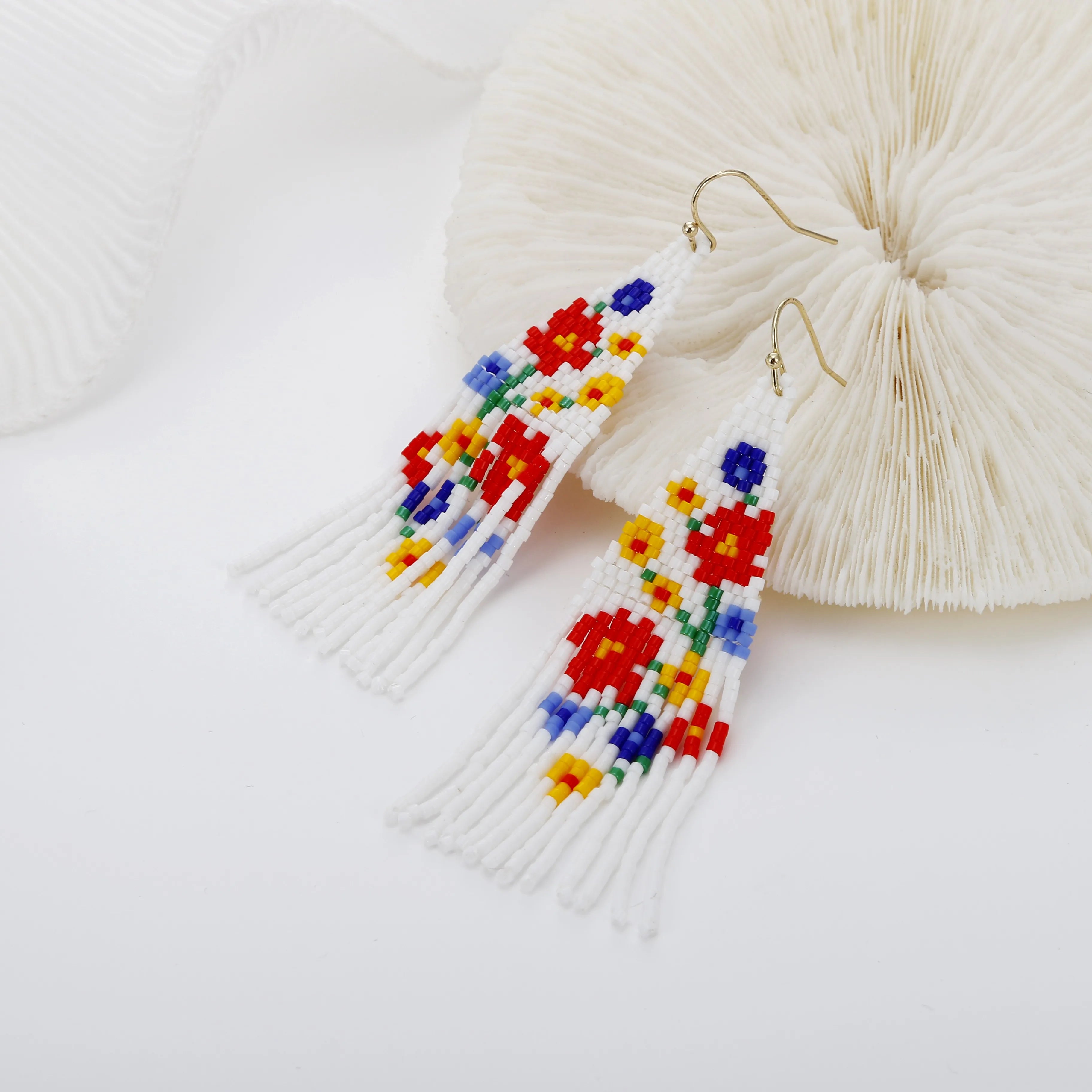 Cute Simple Bohemian Jewelry Women Tassel Glass Miyuki White Beaded Flower Earrings