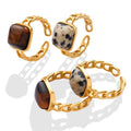 Vintage Inlaid Geometric Tiger Eye Stone Stainless Steel Rings Natural Stone Jewelry for Women Accessories