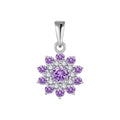 2025 Sterling Silver Flower Pendant Rhodium Plated Purple and White Cubic Zirconia Flower 925 Pendant - Perfect for Weddings