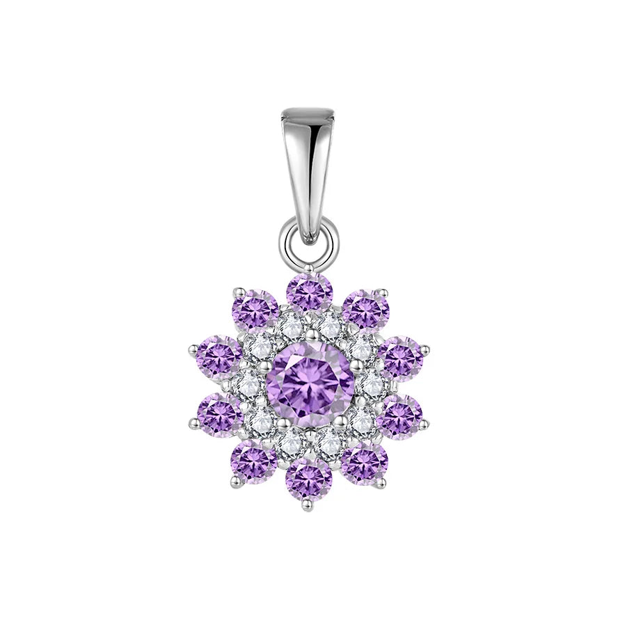 2025 Sterling Silver Flower Pendant Rhodium Plated Purple and White Cubic Zirconia Flower 925 Pendant - Perfect for Weddings