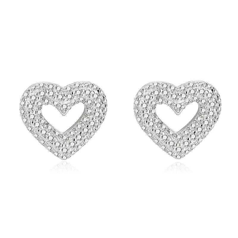 Fine 925 sterling silver mini heart women fashion small diamond love heart stud earrings