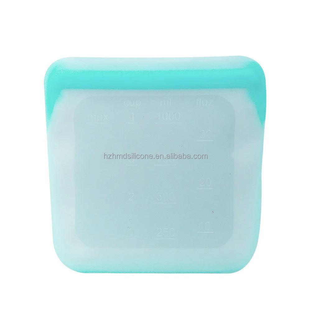 Eco Friendly Leakproof Reusable Freezer Silicon Food Container Bag Stand up Platinum Silicone Food Storage Bag Snacks Bags