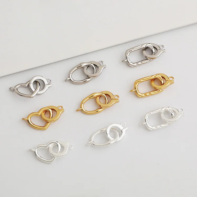 Polished 925 Sterling Silver Hollow Heart Round Interlocking Connection Clasp for Jewelry Making Accessories