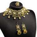 Retro Luxury Water Drop Rhinestone Necklace Flower Pendant Tassel Ring Necklace Dangle Earrings Sets for Wedding Jewelry Sets
