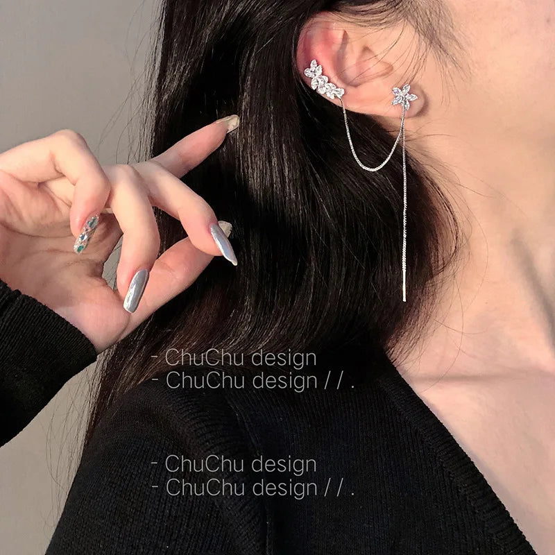 Stud Earrings 2023 New Contracted Long Earrings Female Crystal Flowers Tassel Earring Accessories