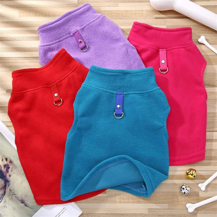 Solid Colors Warm Cold Weather Pullover Polar Stretch Fleece Dog Coat Dog Jacket with Leash Ring