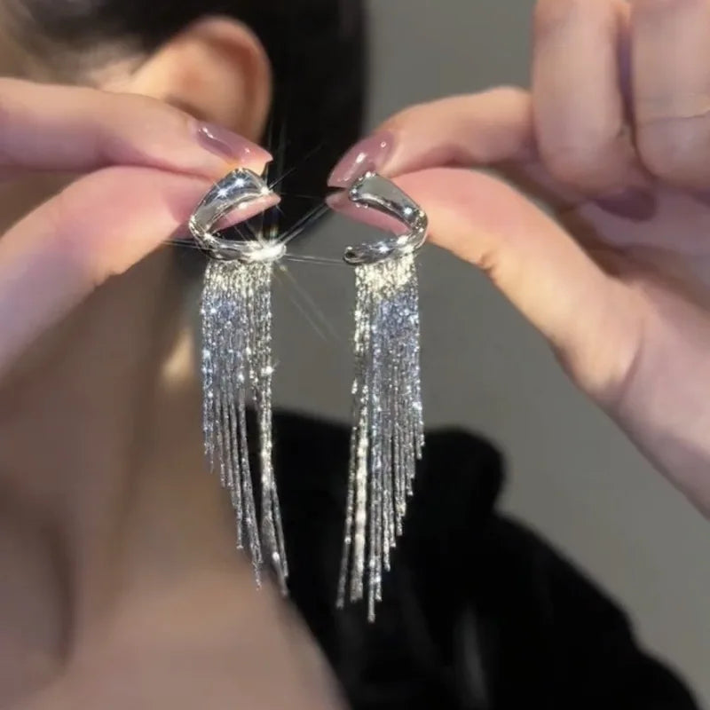 Long Tassel Earrings Fashion Simple Light Luxury Earrings Temperament Bling Bling Crystal Tassel Earrings