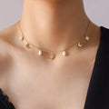 Mother Ladies Gift Stainless Steel Freshwater Pearl Moons and Stars Charms Pendant Necklace