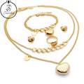 Gold Plated Heart Earrings Necklace Bracelet Set 18K Gold Heart Necklace Stainless Steel 18K Ring Set for Women for Gifts