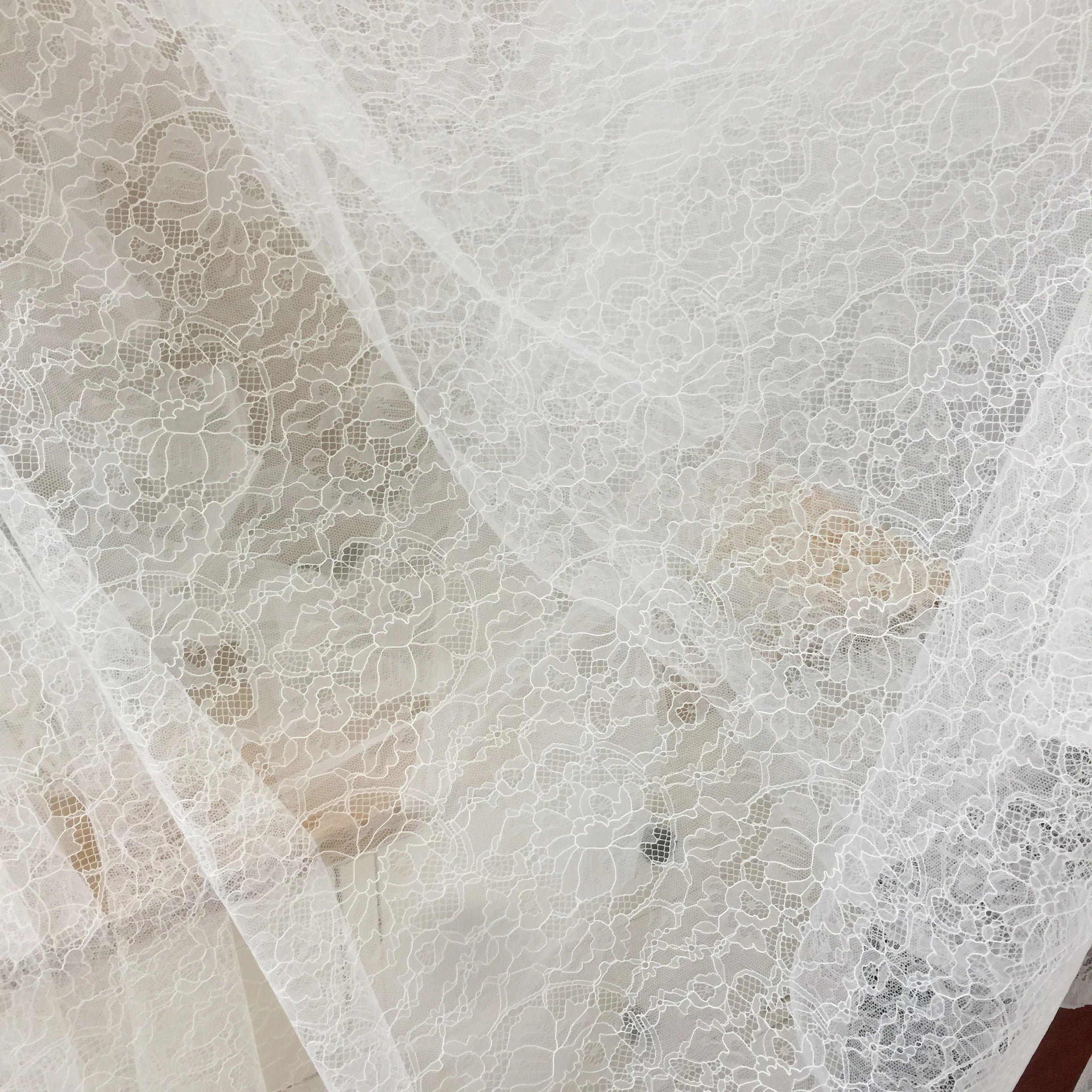 Mesh Jacquard Lace Fabric 100% Polyester & Pearls White 3D Hollow Exquisite Flower Wedding Dress DIY Accessories
