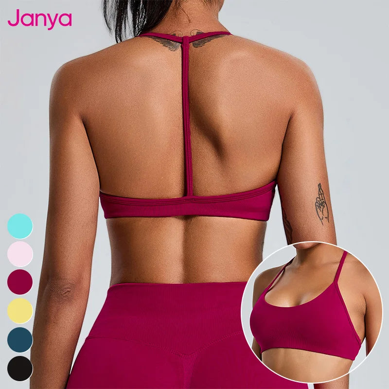 Janya Wholesale New Sportswear Women's Sexy T-Back Workout Custom Logo Gym Fitness Top Quick Dry Seamless Yoga Sports Bra Adults