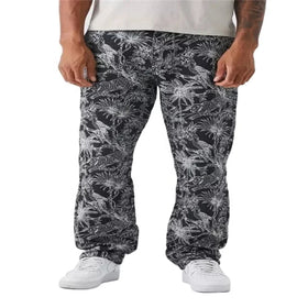 KY All Over Silk Screen Printing Floral Print 100%cotton Fabric Flowy Pants Trousers for Men Fabric Straight Leg Pants