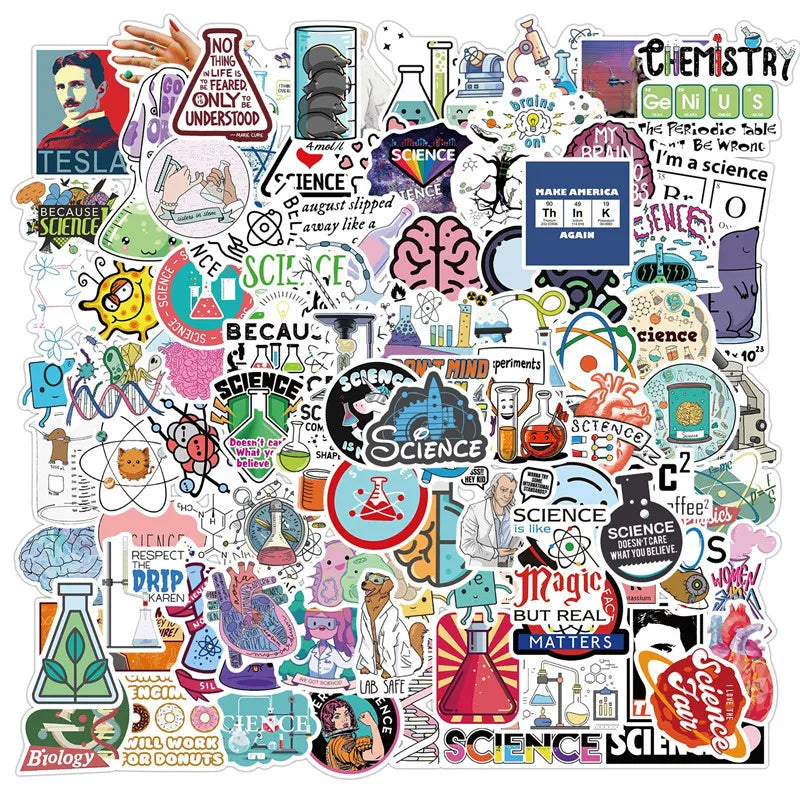100pcs Carton Funny Laboratory Science StickersWaterproof Stickers for Water Bottles Laptop Computer Skateboard Vinyl Stickers