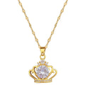 Ins Gold Plated Stainless Steel Link Chain Crown Necklace Bling Crystal Zircon CZ Crown Choker Necklace Dainty Jewelry