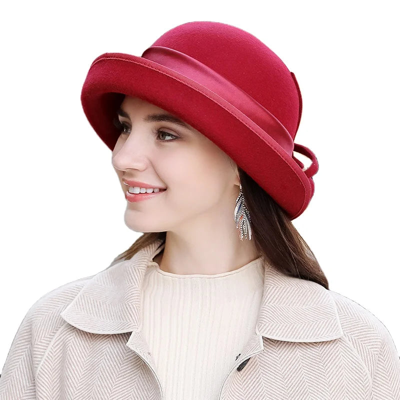 New Fashion Women Wool Felt Fedora Bowler Derby Church Dress Hat Cloche Hat Fashion Ladies Winter Hats
