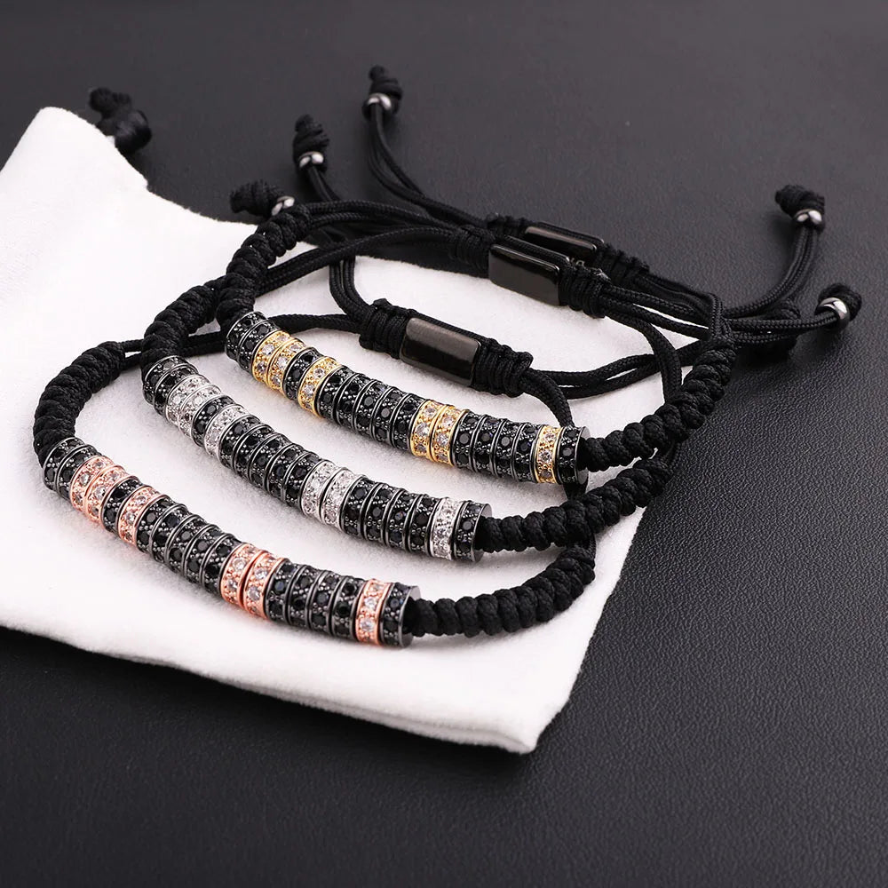 Classic Design Luxury CZ Pave Spacers Beads Handmade Braided Custom Logo Macrame Bracelet Men