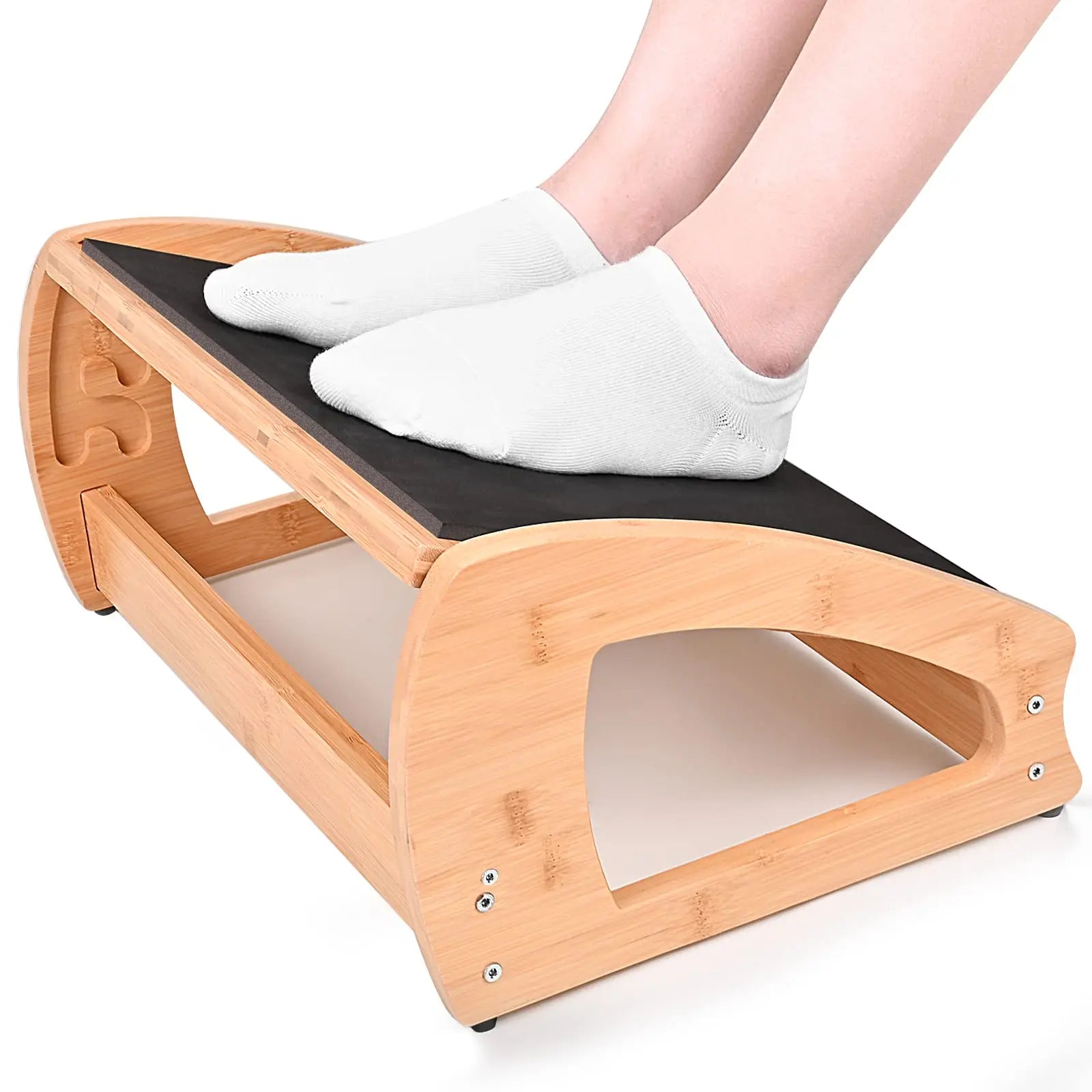 Bamboo Under Desk Footrest Adjustable Height Office Footrest Non Slip Foot Rest Wooden Footrest for Home and Office Step Stool