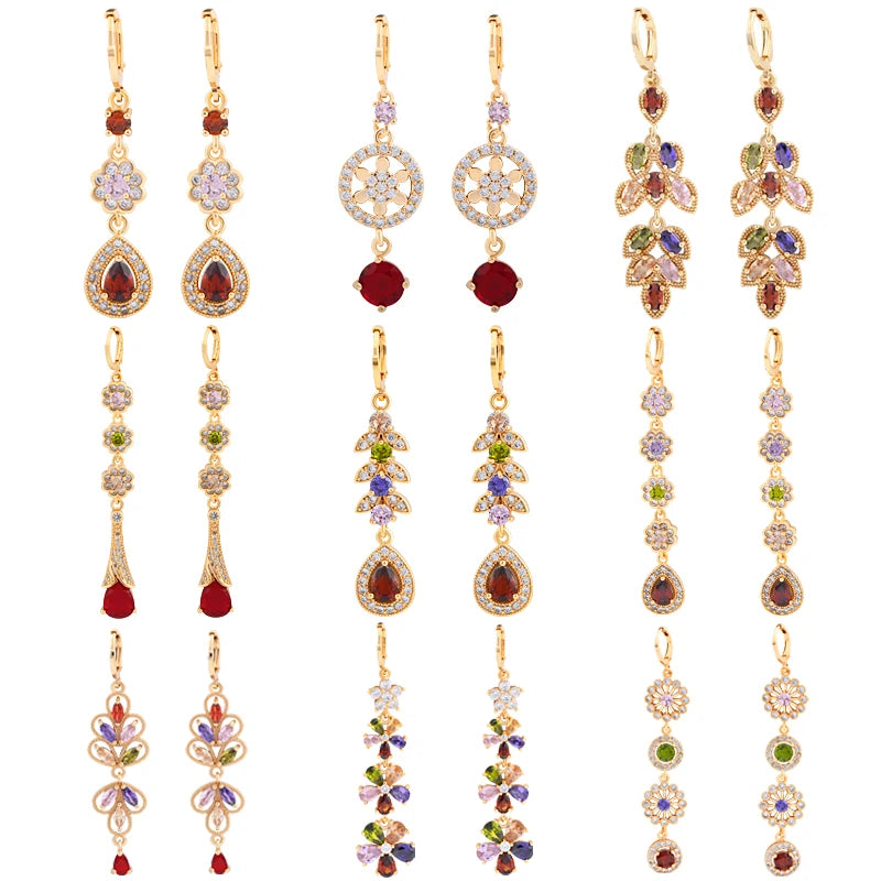 Wholesale Huggie Long Zircon Earring Brass Drop Copper Earing Jewelry Women 18k Gold Plated Earrings Aretes Colgantes Para Mujer